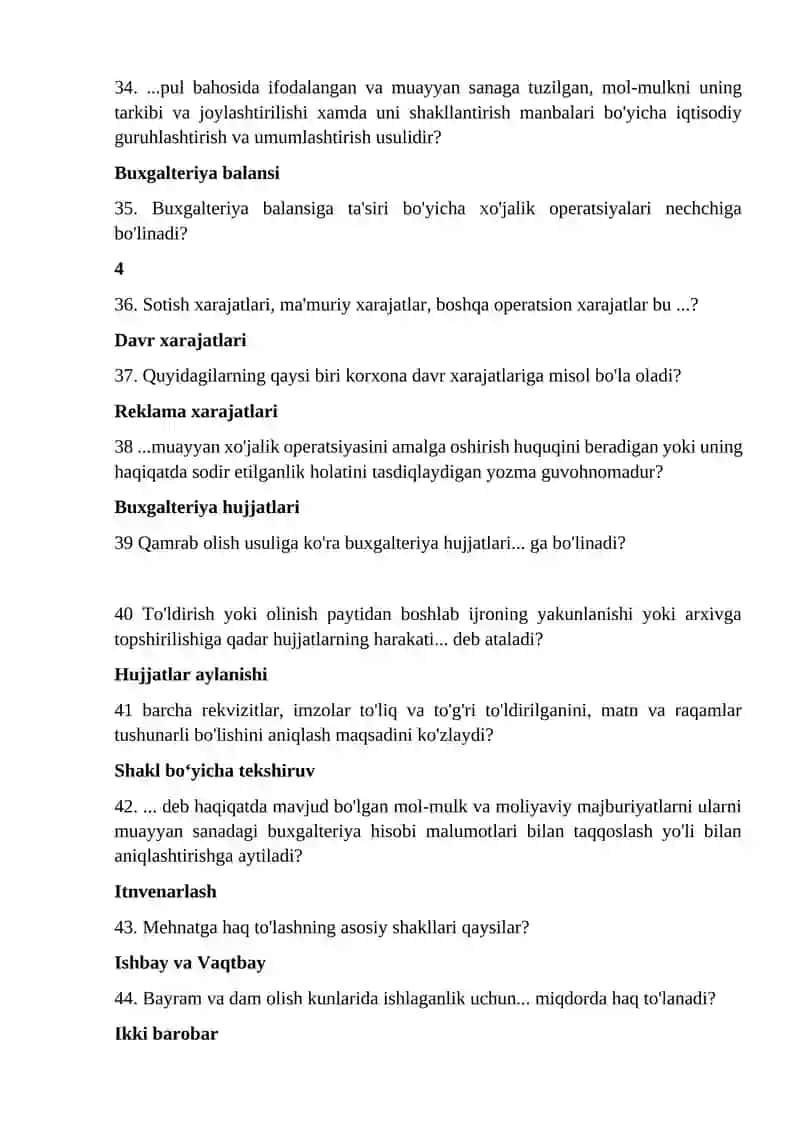 Buxgalteriya hisobi fanidan YAS uchun savollar bazasi 4