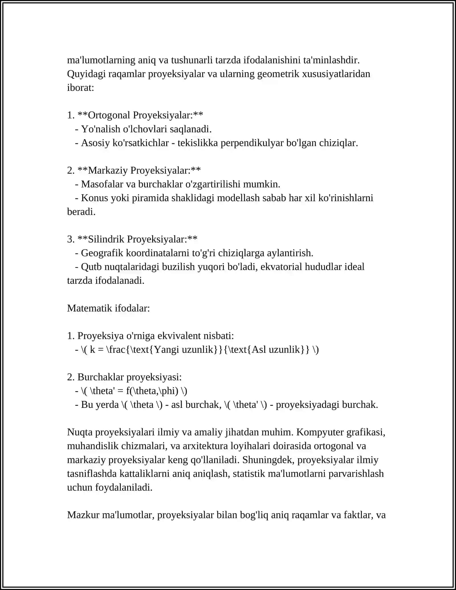 NUQTA, GEOMETRIK FIGURA VA PREDMETLARNING TIKLANISH XUSUSIYATIGA EGA BOʻLGAN PROYEKSIYALARI 4