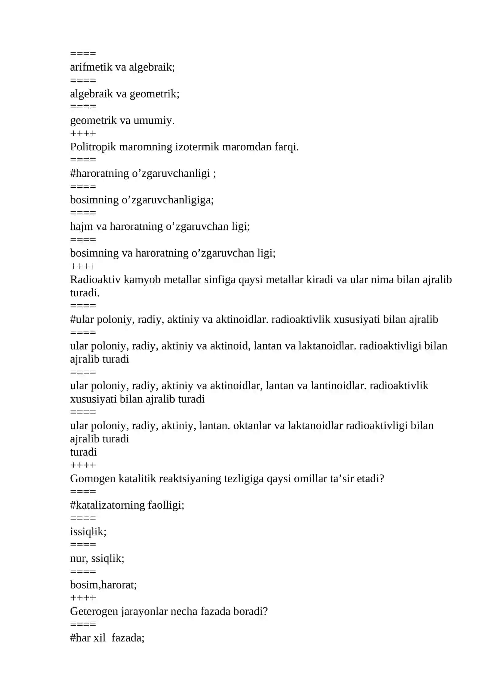 Texnologiya fanidan testlar 4