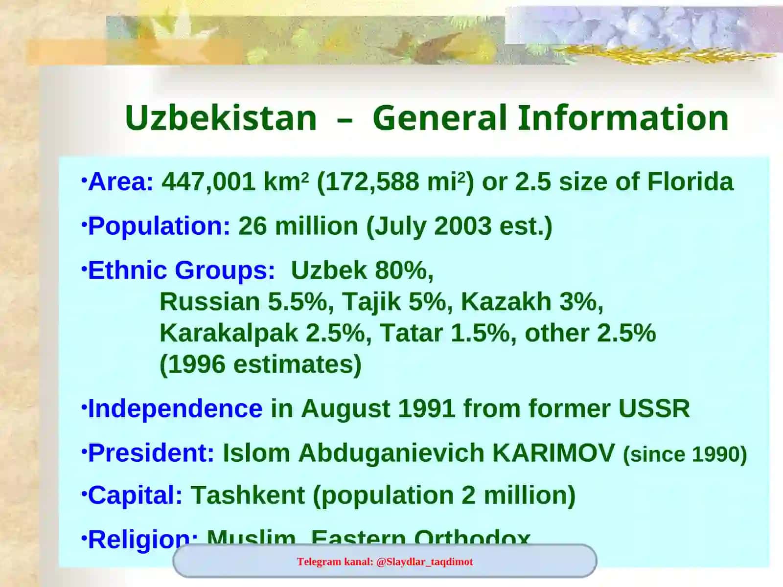 Uzbekistan General Information 4