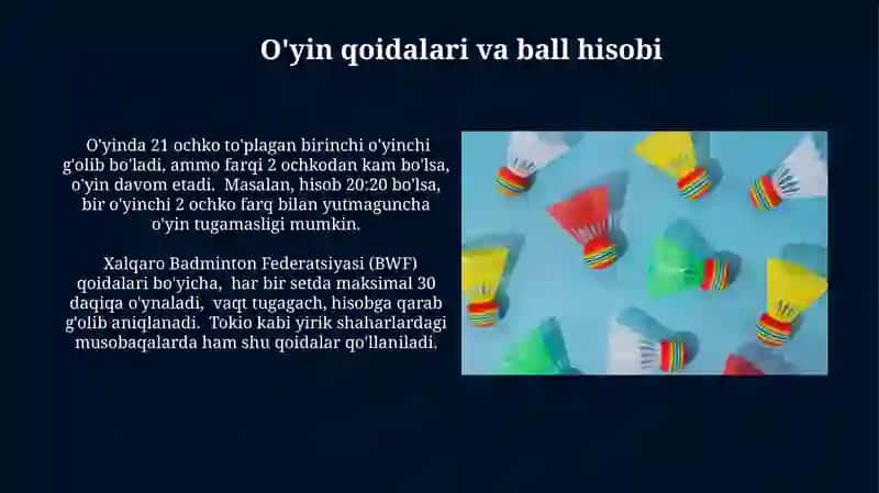 Badminton òyin texnikasi tavsifi va bòlimlari 4
