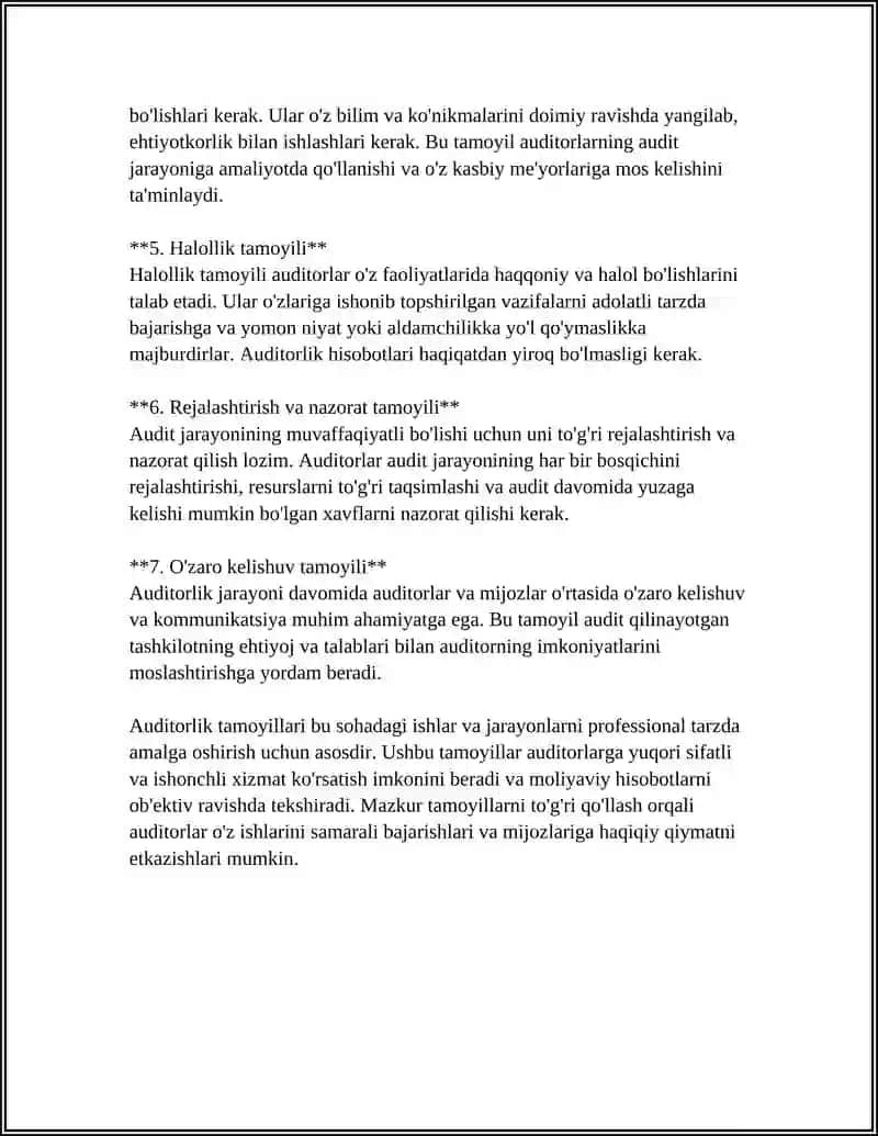 BUXGALTERIYA BALANSI AUDITIDA QO'LLANILADIGAN AUDITORLIK USULLARI VA TAHLILIY AMALLAR MAZMUNI 4