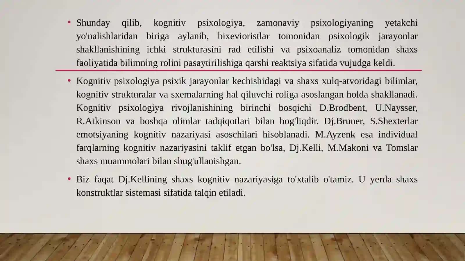 Kognitiv psixologiya va yo'nalishlarning rivojlanishi 4