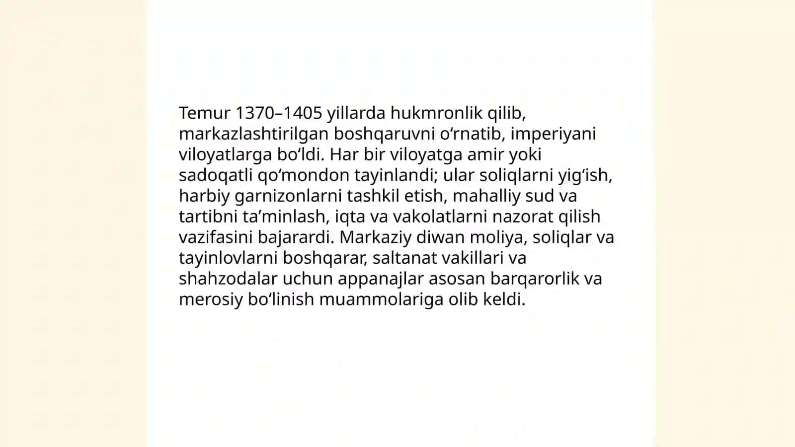 Temur va temuriylar imperiyasi davlati va huquqi 4