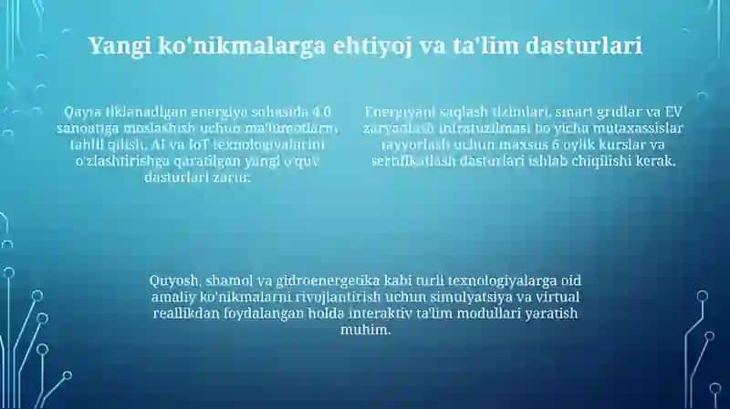 Qayta tiklanadigan energiya manbalarida kasbiy malaka talablarining o‘zgarishi 4
