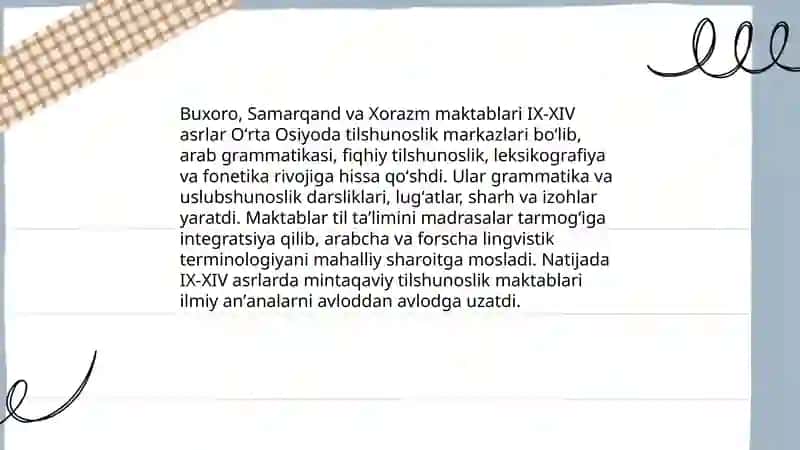 Oʻrta asrlar tilshunosligi ( Arab va Oʻrta Osiyoda til ilmining taraqqiyoti) 4