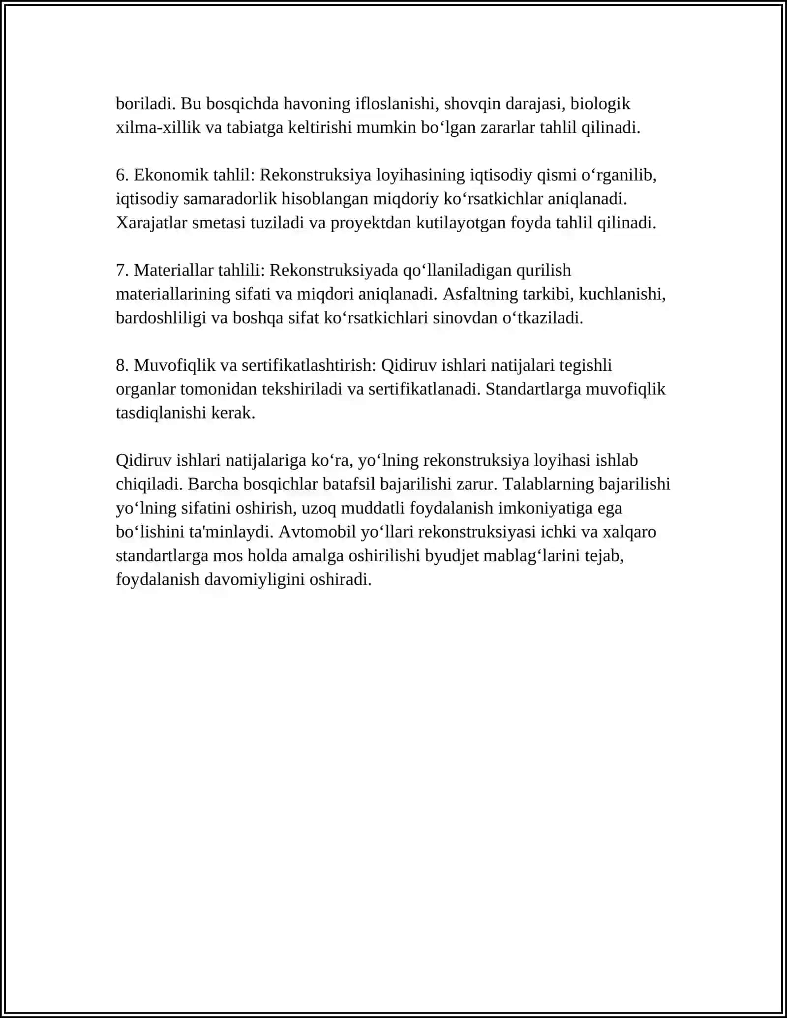 AVTOMOBIL YO'LINING REKONSTRUKSIYA QIDIRUV ISHLARI OZIGA XOS XUSUSIYATLARI 4