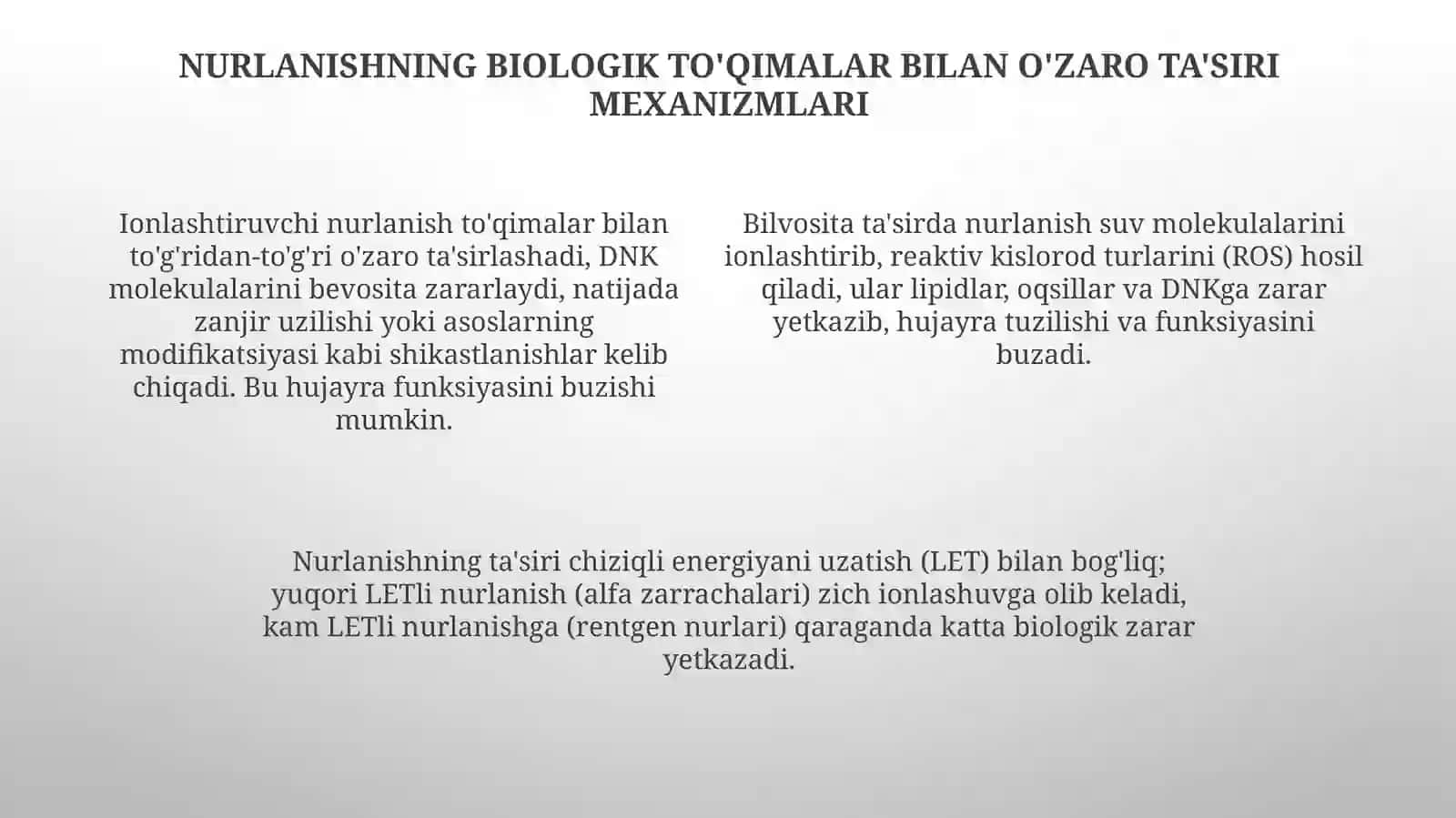 Ionlashtiruvchi nurlar biologik to‘qimalarga ta’siri 4