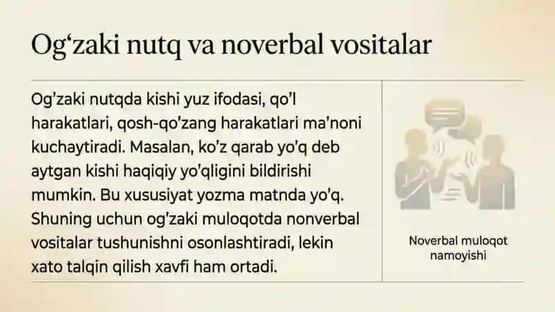 Oʻgʻzaki va yozma nutqning oʻziga xos xususiyatlari 4