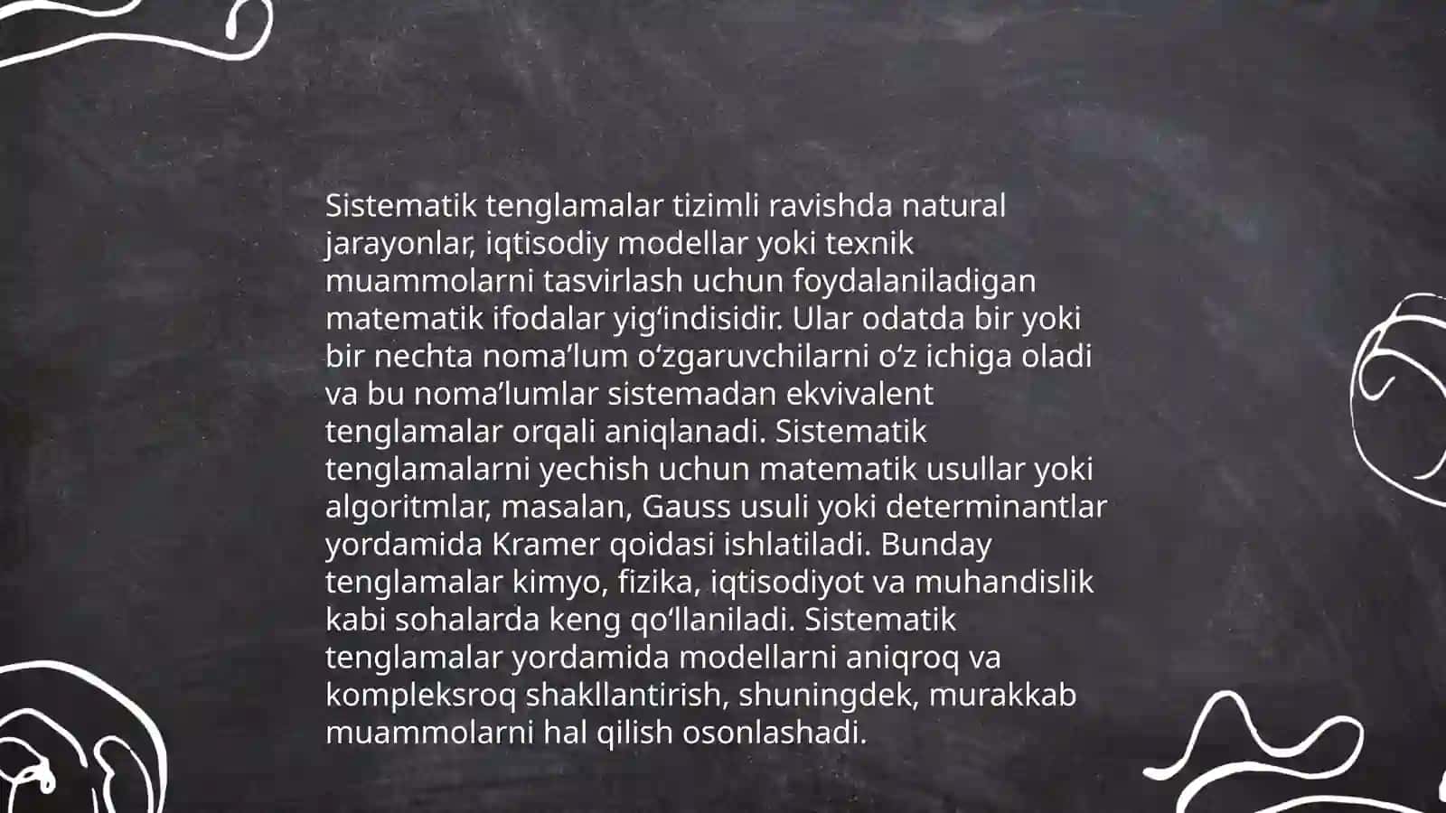 Chiziqli tenglamalar sistemasini yechishning matritsa usuli.Kramer qoidasi 4