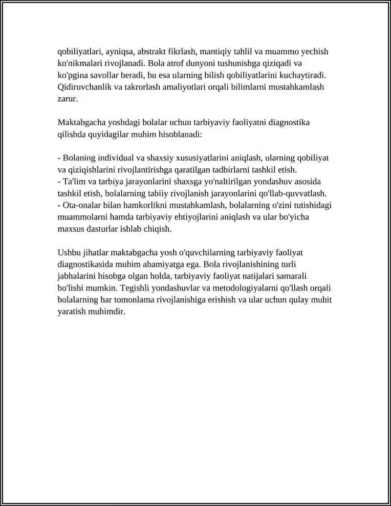 Tarbiyaviy faoliyat diagnostikasida maktabgacha yosh o'quvchilarning yosh xususiyatlari va o'ziga xosliklari 4