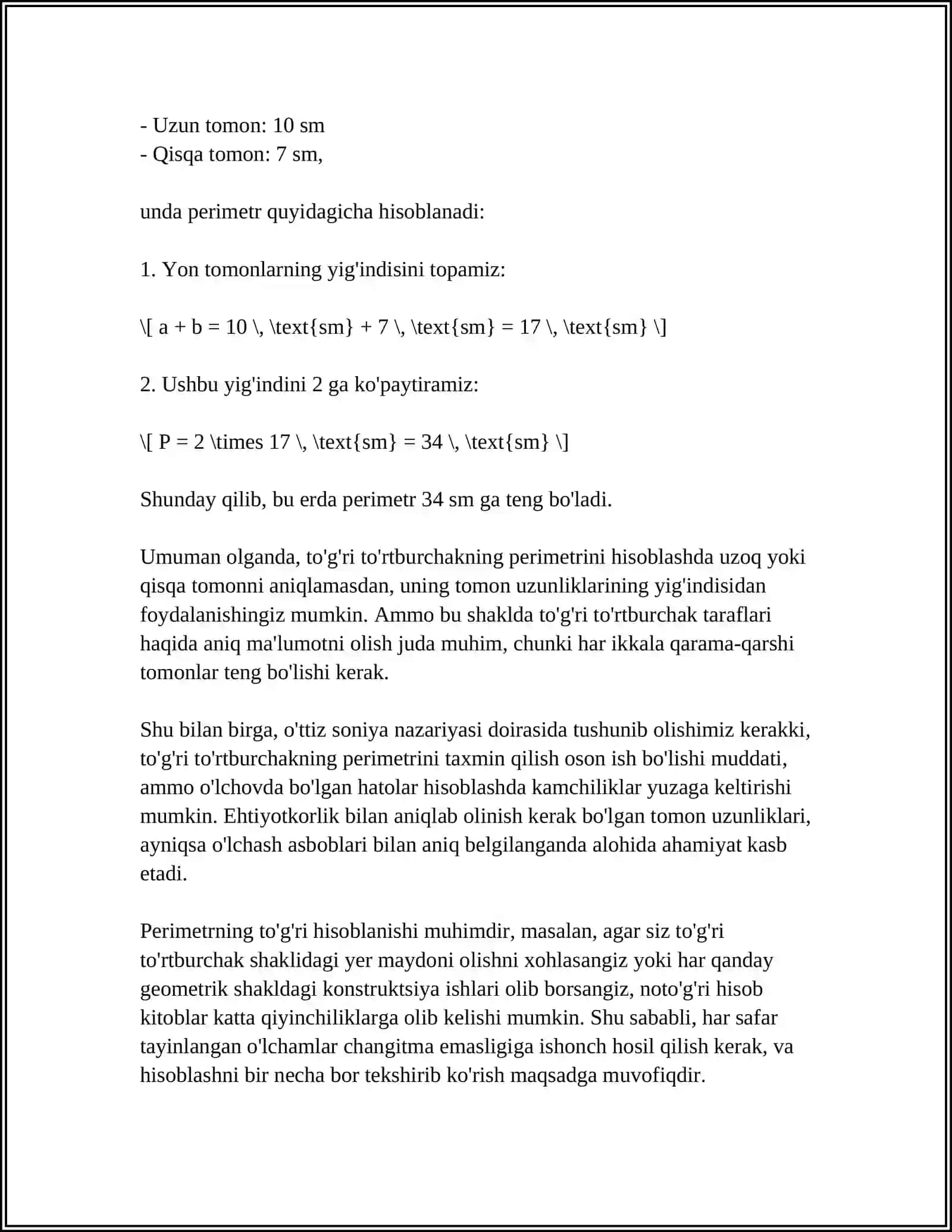 TÒĜRI TÒRTBURCHAK VA KVADRAT PERIMETRINI YUZAGA DOIR MASALALAR YECHISH 4