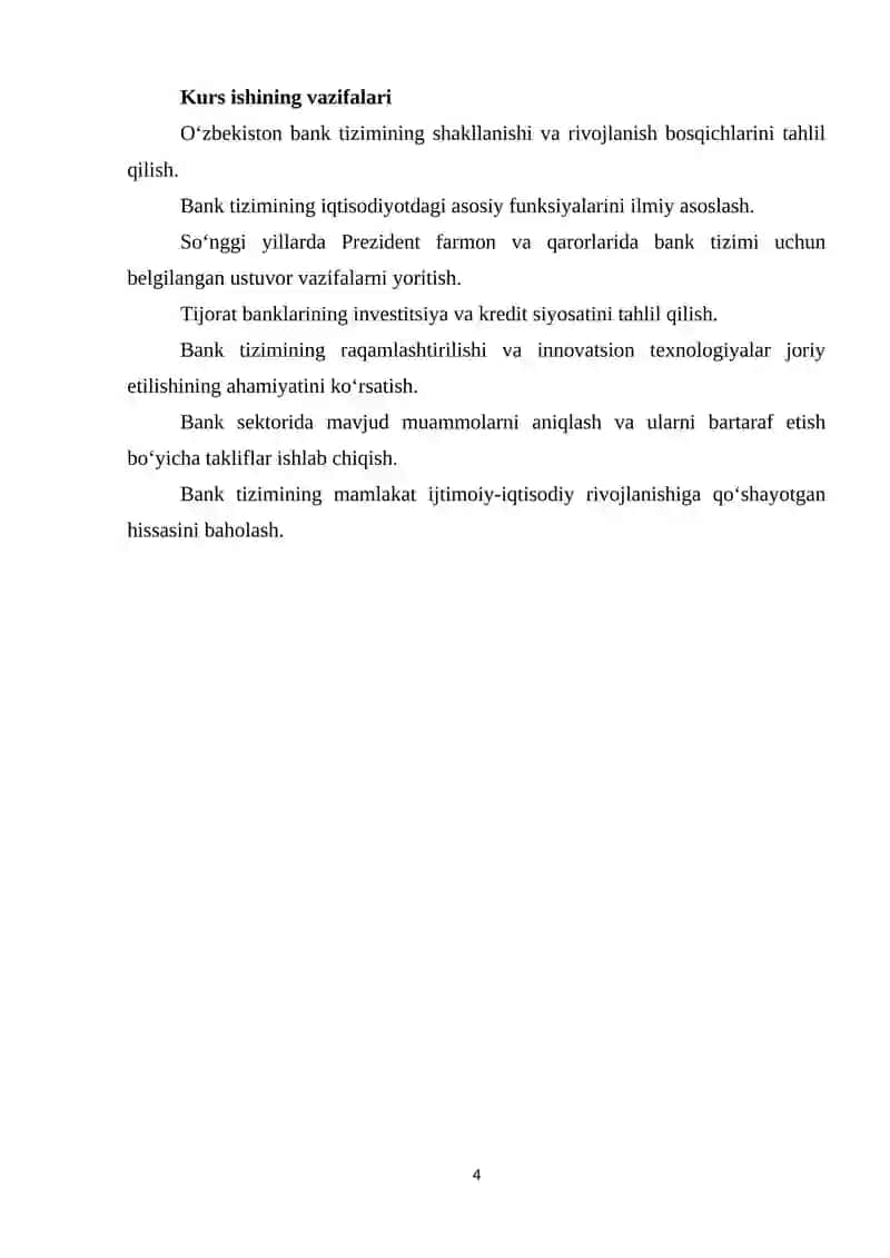 O'zbekistonning ijtimoiy-iqtisodiy rivojlanishida Bank tizimining o‘rni 4