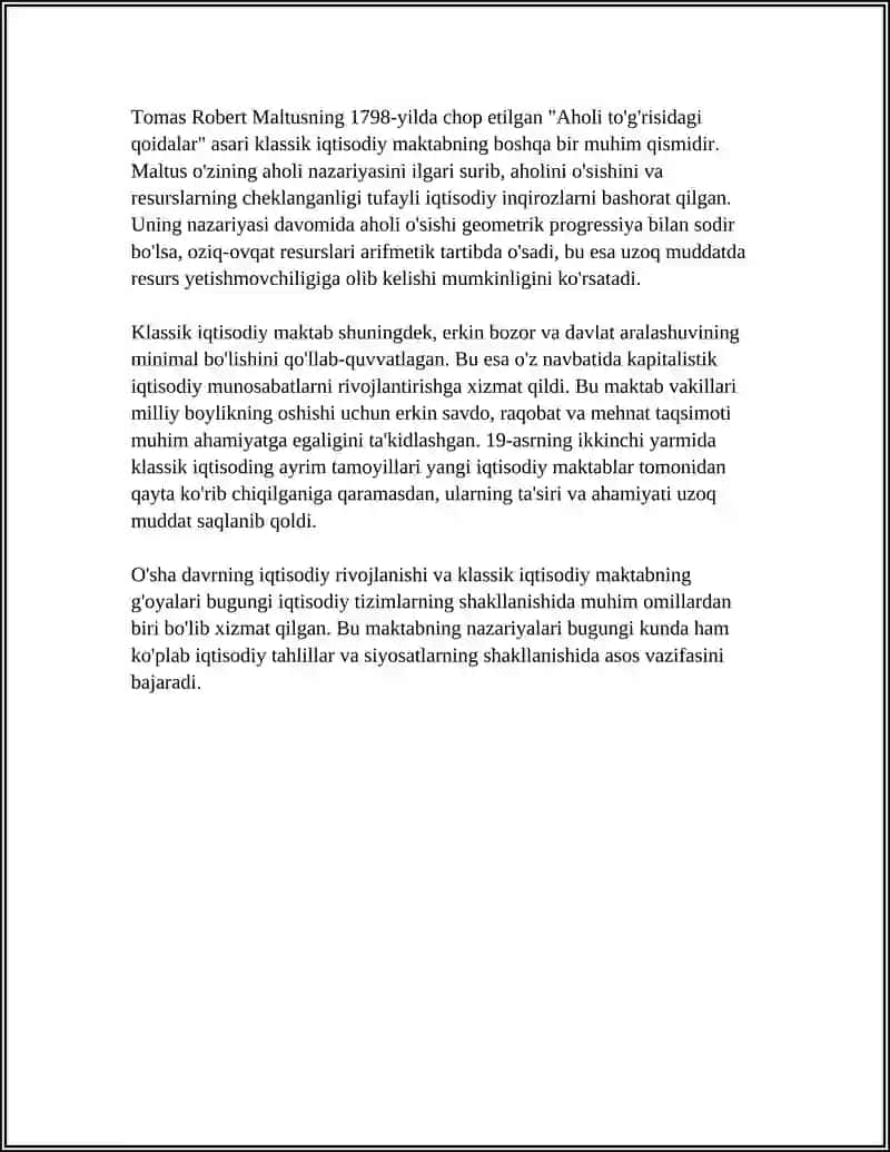 KLASSIK IQTISODIY MAKTABNING TOLA SHAKILLANISHI A.SMIT VA D.RIKARDOLARNING IQTISODIY TALIMLARI 4