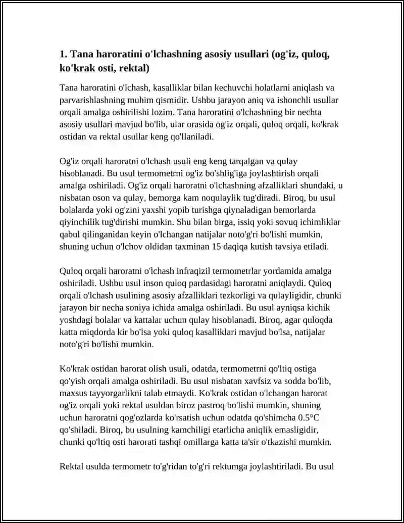TANA HARORATINI KO'TARILISHI BILAN KECHUVCHI KASALLIKLARNI PARVARISHLASH 4