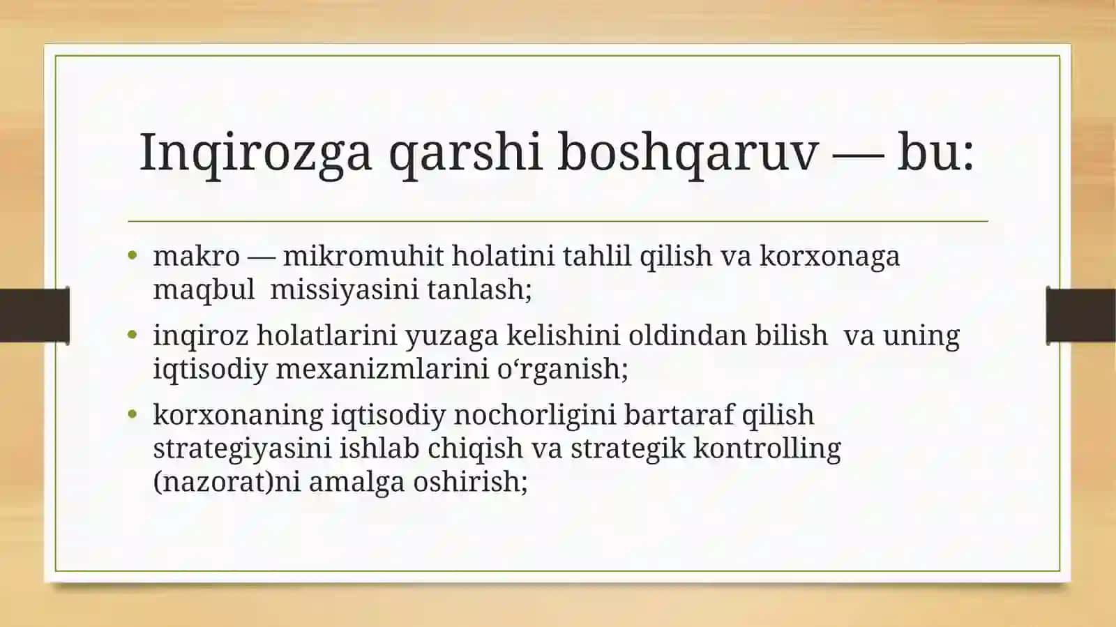 Korxonalarda inqirozga qarshi boshqaruvni samarali tashkil etish yo‘llari. 4