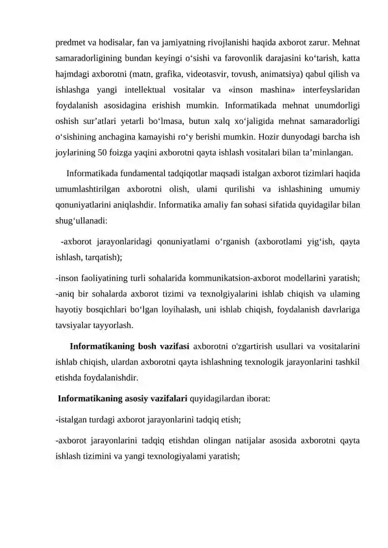 INFORMATIKANING NAZARIY ASOSLARI FANIDAN MUSTAQIL TA`LIM 4
