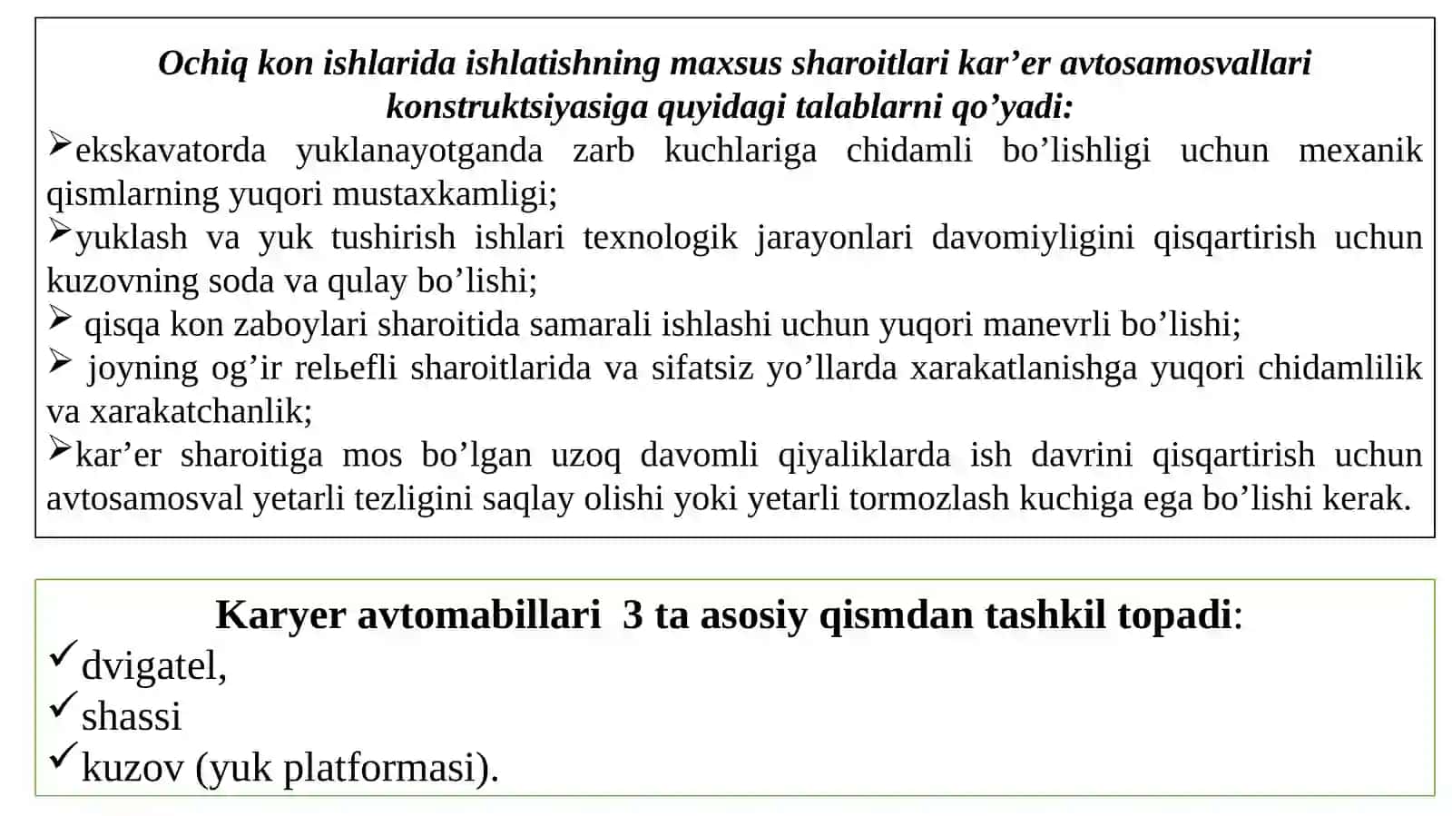 Karyer avtomobil transporti tasnifi va konstruktiv tuzilishi 4