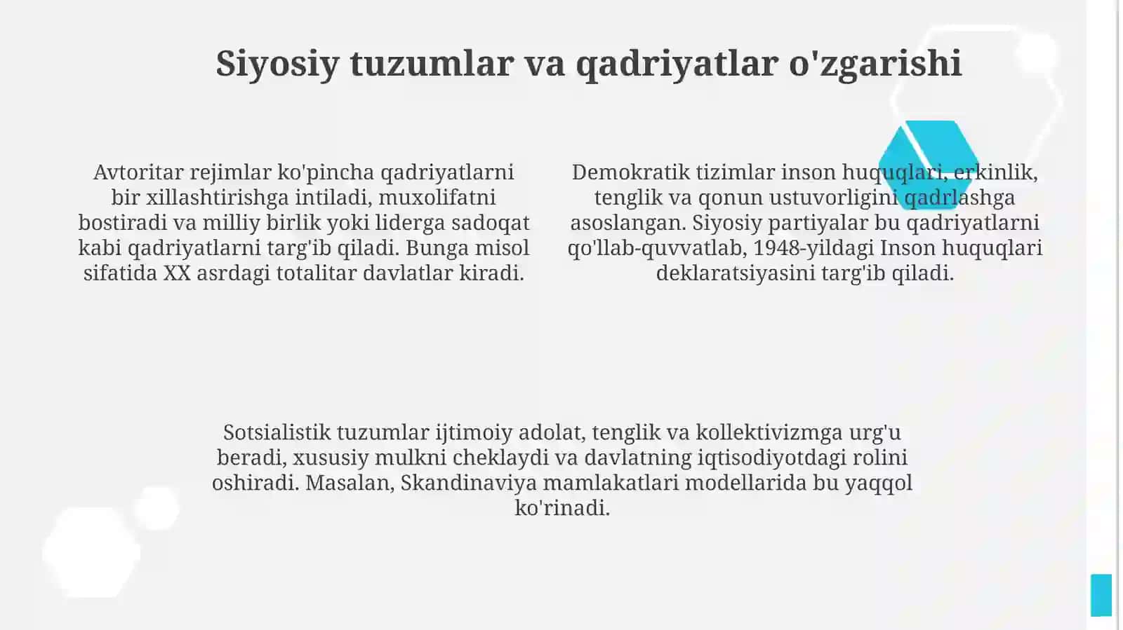 Yangi qadriyatlar tizimi shakllantirishdagi ijtimoiy siyosiy omillar 4
