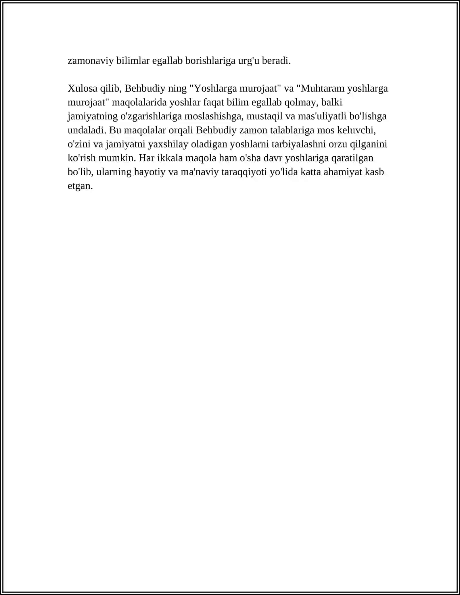 MAHMUDXO'JA BEHBUDIYNING “YOSHLARGA MUROJAAT” VA “MUHTARAM YOSHLARGA MUROJAAT” MAQOLALARINI TAHLIL ETISH 4