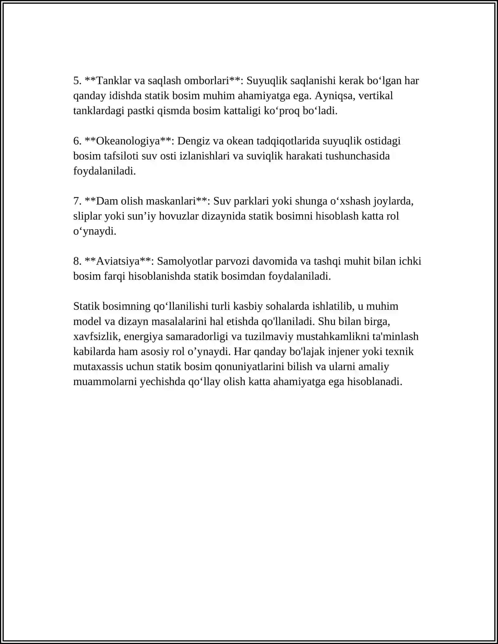 SUYUQLIK VA GAZLAR MEXANIKASI. BOSIM 4
