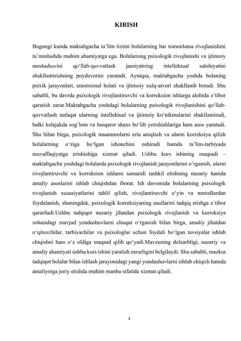Maktabgacha yoshdagi bolalarda pisixologik rivojlantiruvchi va korreksion ishlar tashkil etish. 4