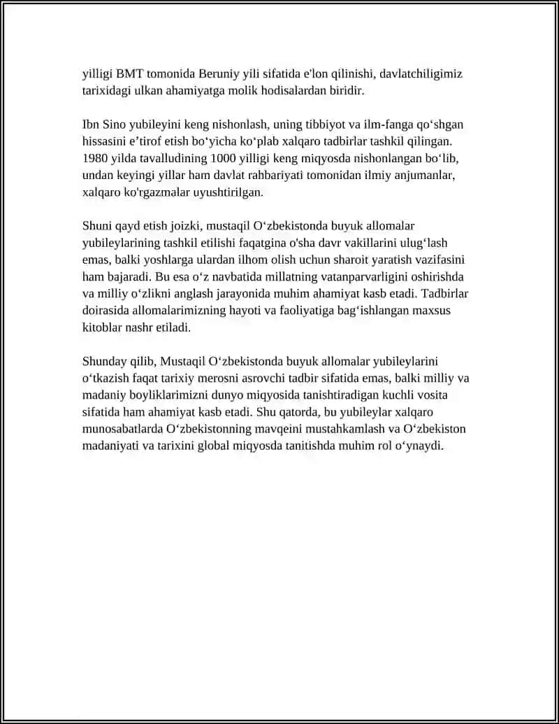 MUSTAQIL OʻZBEKISTONDA BUYUK ALLOMALAR YUBILEYINING O'TKAZILISHI 4
