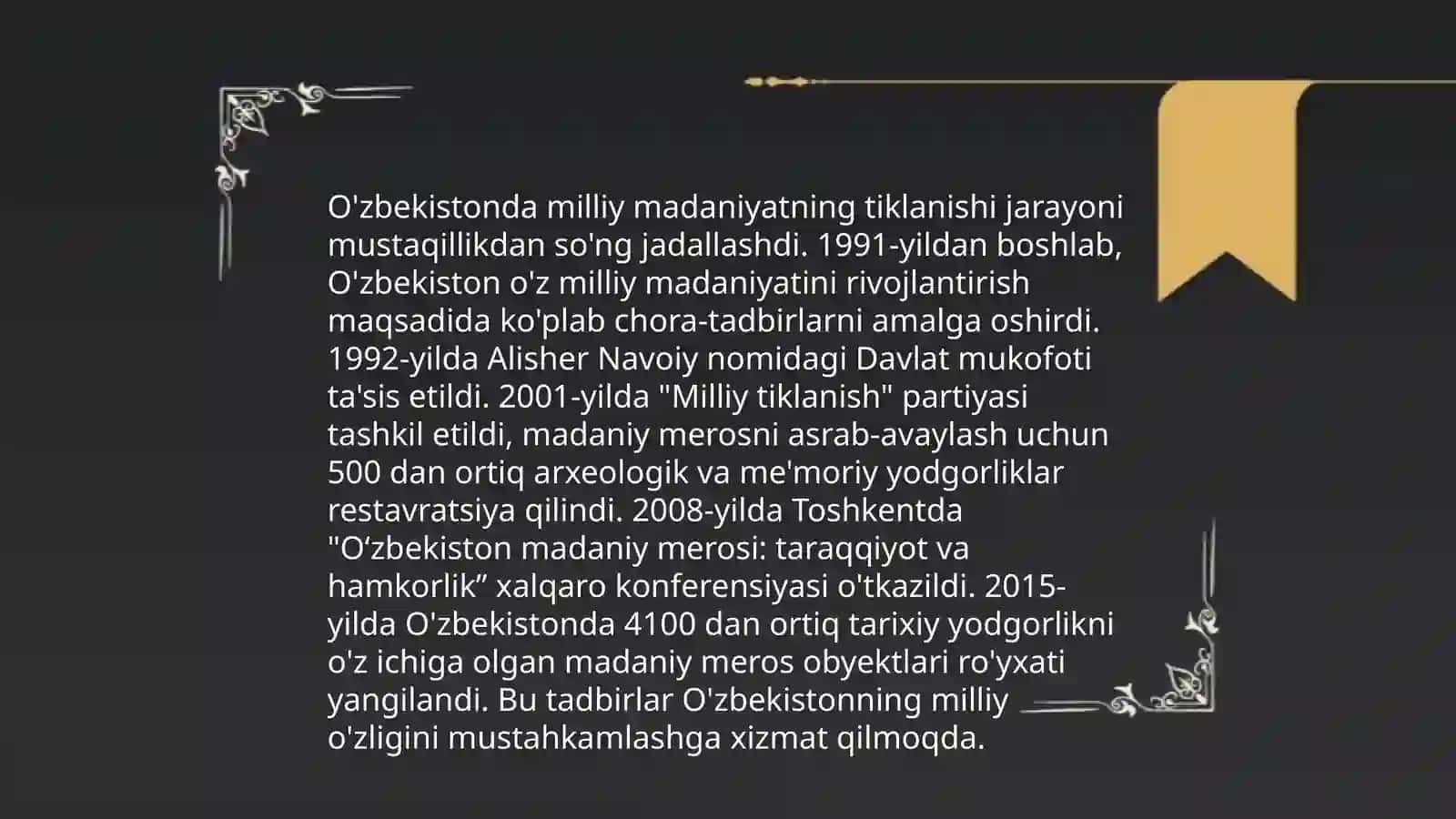 Mustaqillik yillarida Ózbekistondagi manaviy va madaniy taraqqiyot 4