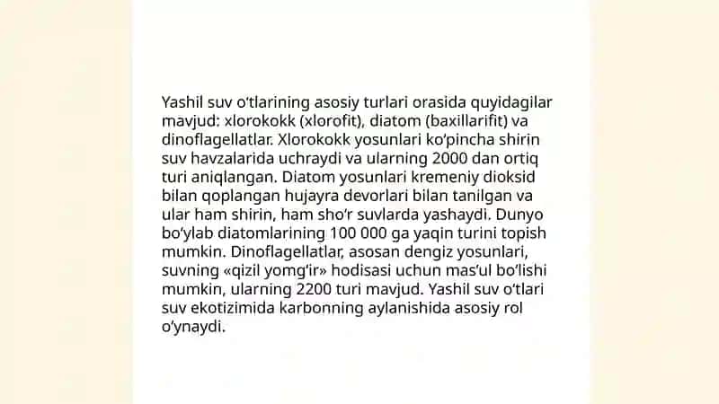 Yashil suv o‘tlar bo‘limiga umumiy ta’rif, hujayrasining tuzilishi va ko‘payish usullari. 4