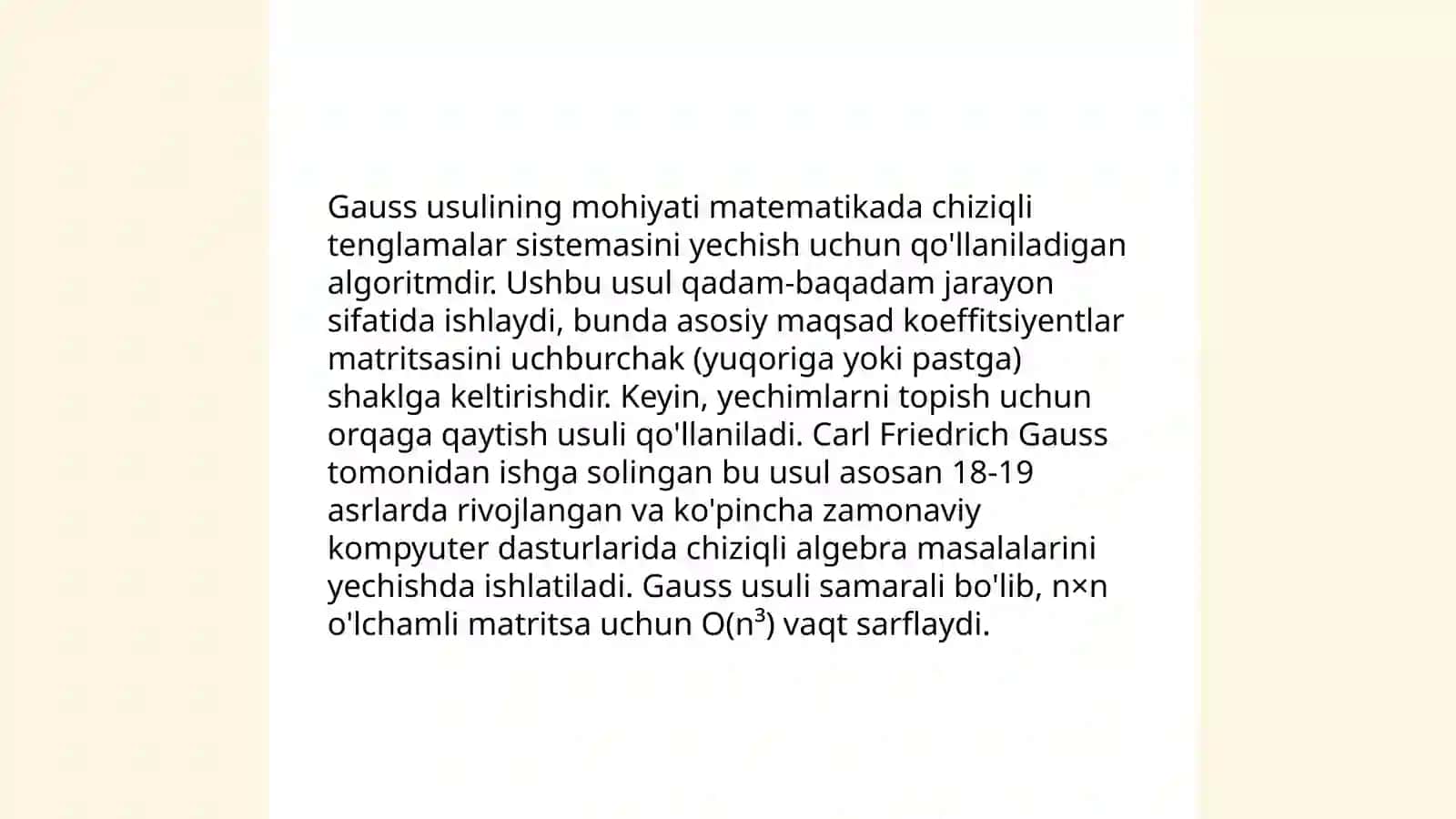 Chiziqli tenglamalar sistemasini yechishning Gauss usuli 4