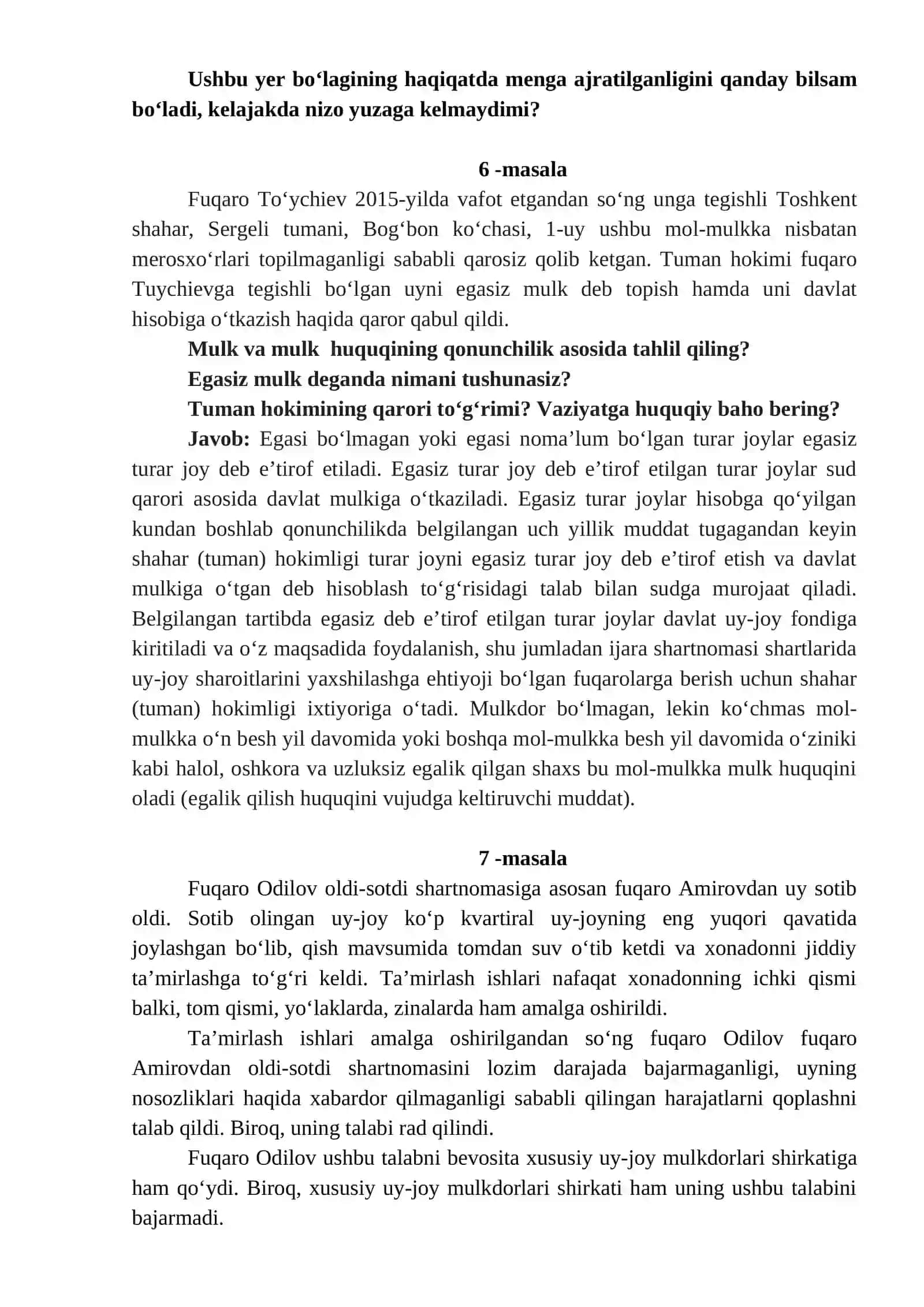 Fuqarolik huquqidan yakuniy kazuslari 4