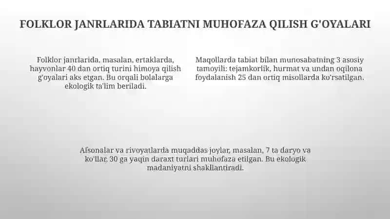 Xalq og'zaki ijodi janrlarida tabiatni asrab-avaylash va ekologik tarbiya masalalari 4