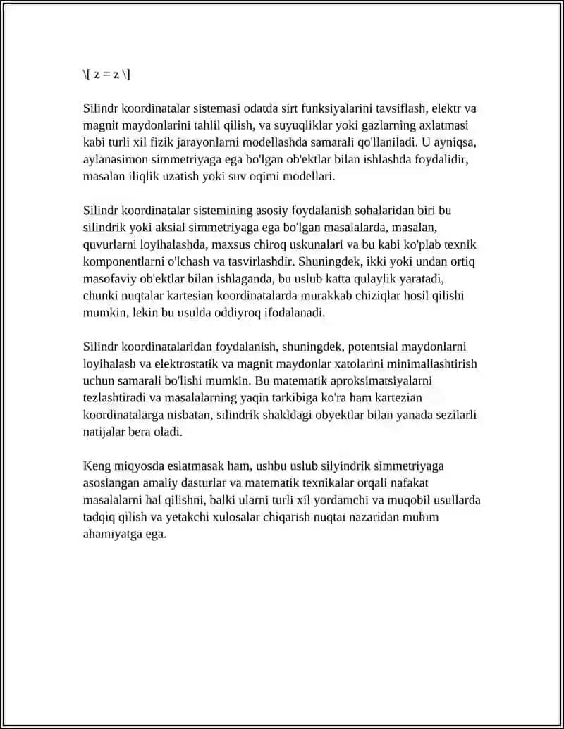 SILINDR VA SFERIK KOORDINATALAR MAVZUSIGA MUSTAQIL ISH 4