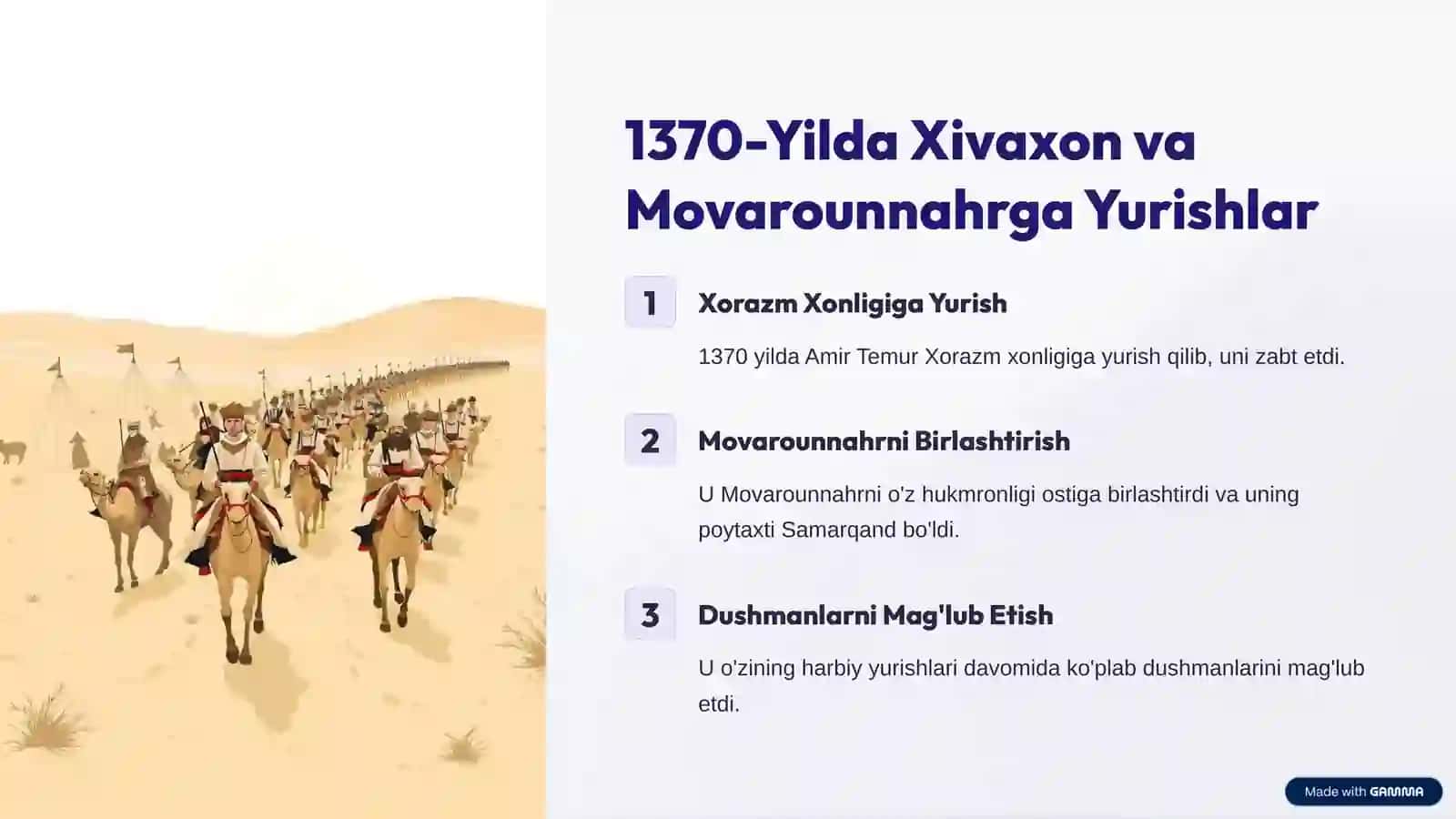 Amir Temurning Harbiy Yurishlari mavzusida tayyor taqdimot 4