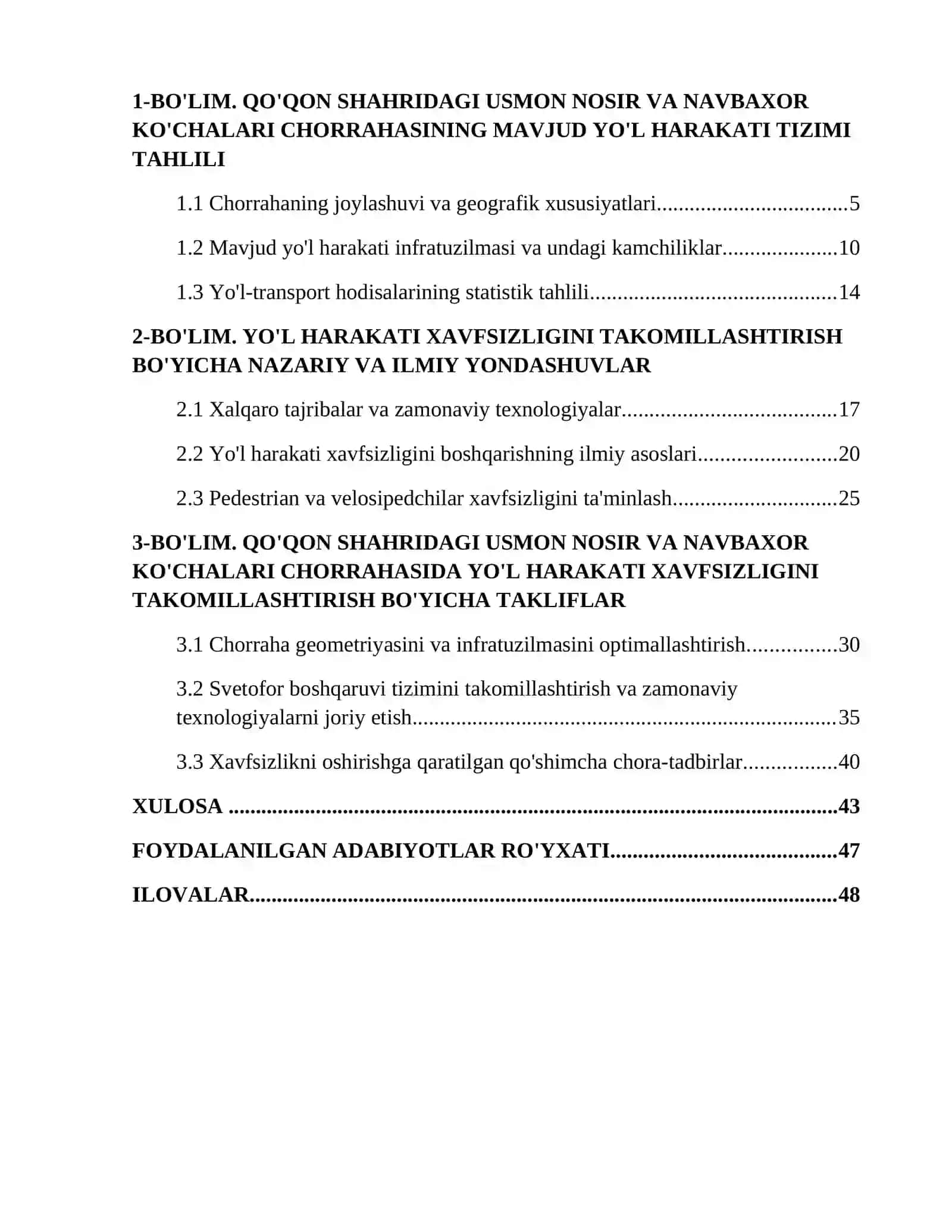 Kurs ishida Qo‘qon shahridagi Usmon Nosir va Navbahor ko‘chalari chorrahasida yo‘l harakati xavfsizligini takomillashtirish masalalari 4