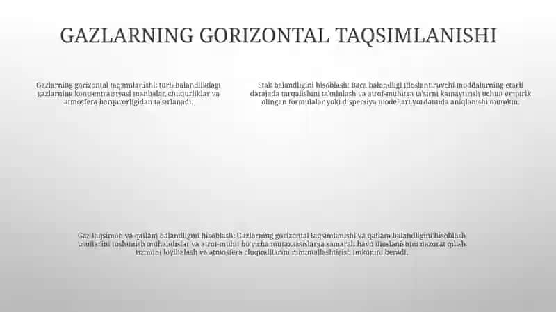 Gazlarni Atmosferada Tarqalishi.Tutun Quvurlari Balandligini Hisoblash 4