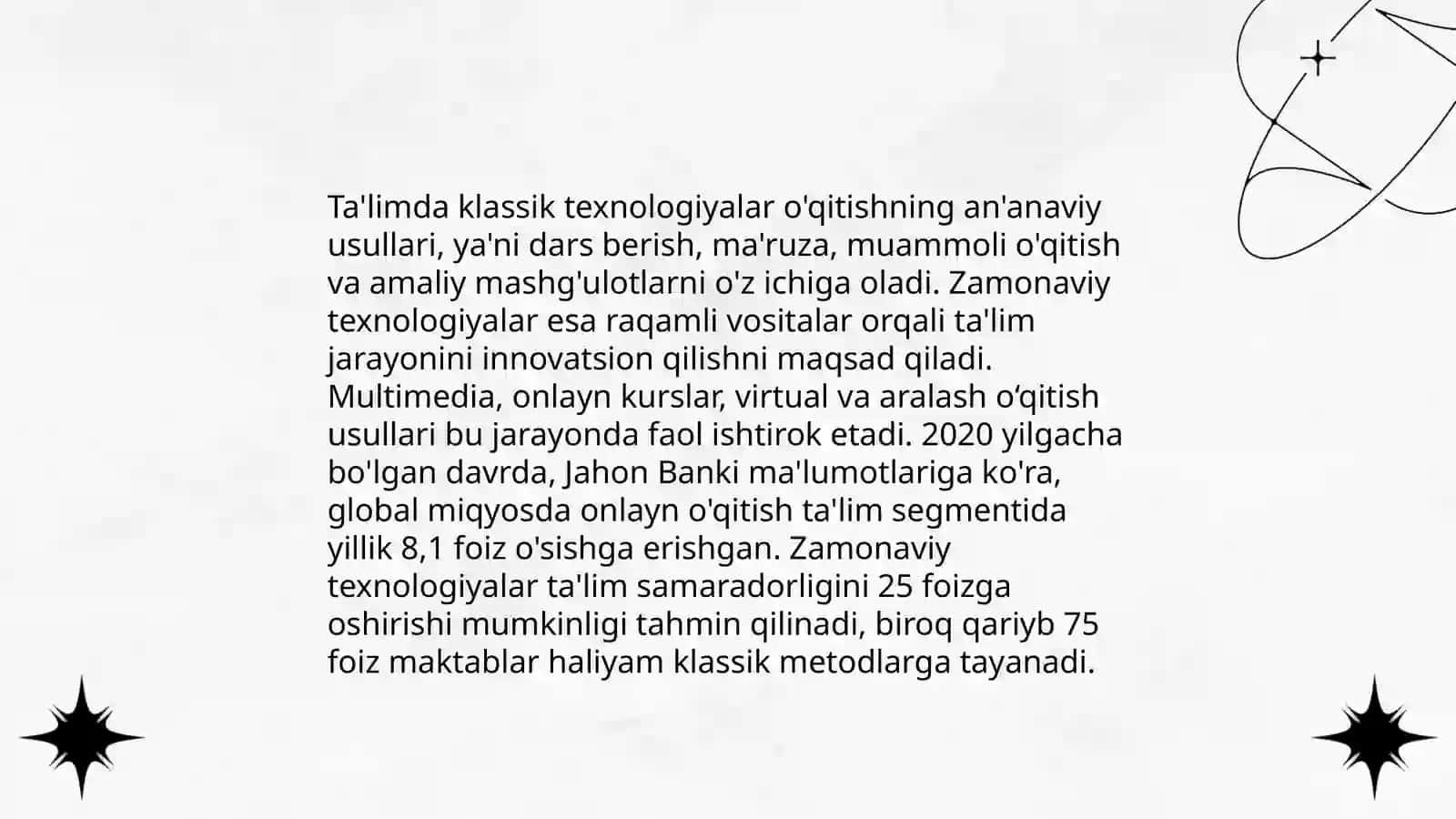 Pedagogik texnologiyalar tasnifi. O'qitishni texnologiyalashtirishda metod va vositalari 4