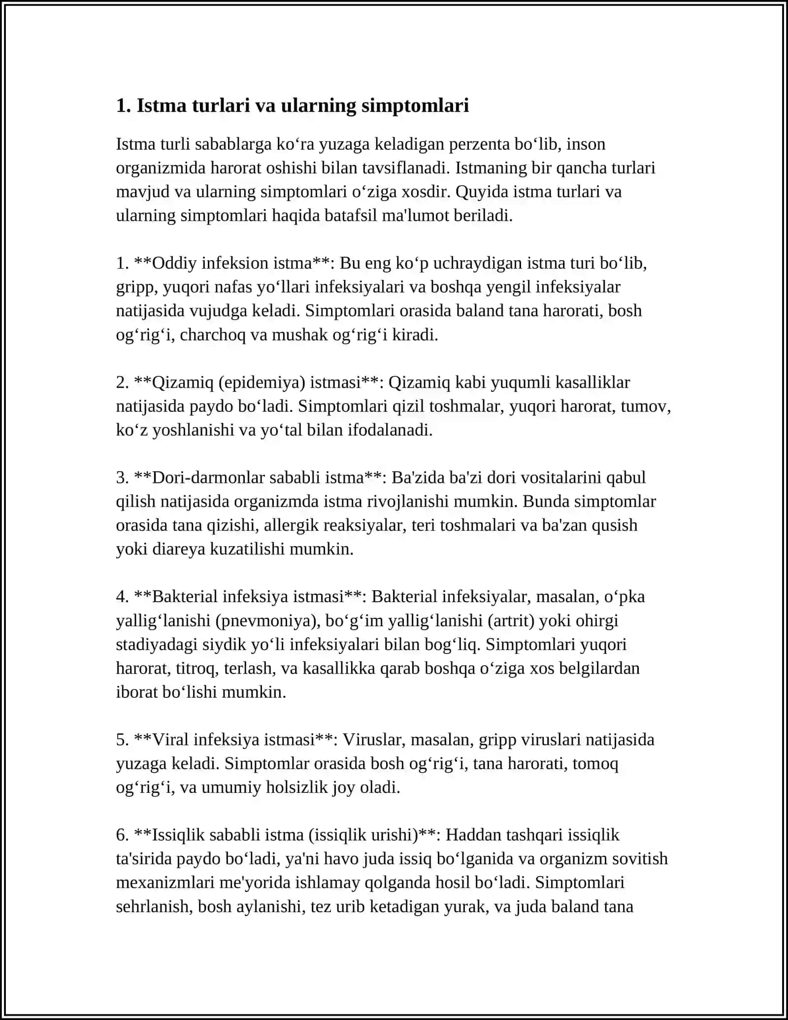 ISTMA TURI, ISTMA QILAYOTGAN BEMOR PARVARISHI 4