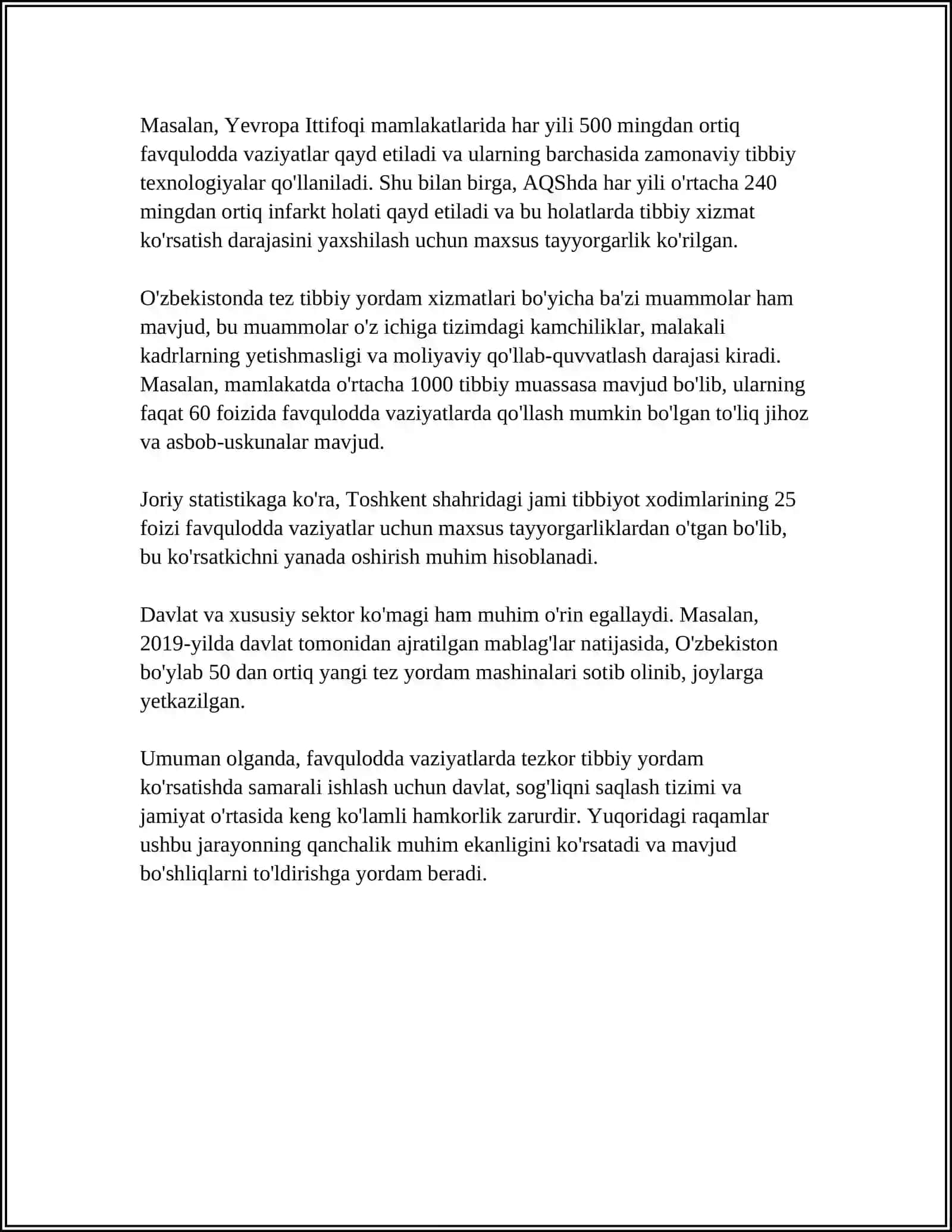 MUSTAQIL ISH Mavzu: FAVQULOTTA VAZIYATLARDA DAVOLASH-EVAKUATSIYALASH TADBIR TIZIMI 4