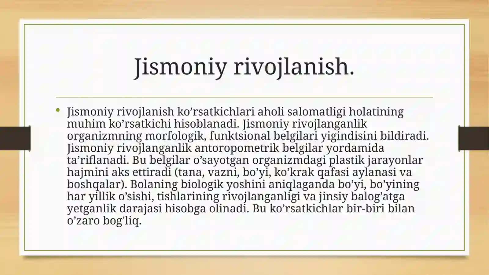 Bolalar va oʻsmirlar jismoniy rivojlanishini oʻrganish va baholash usullari. 4