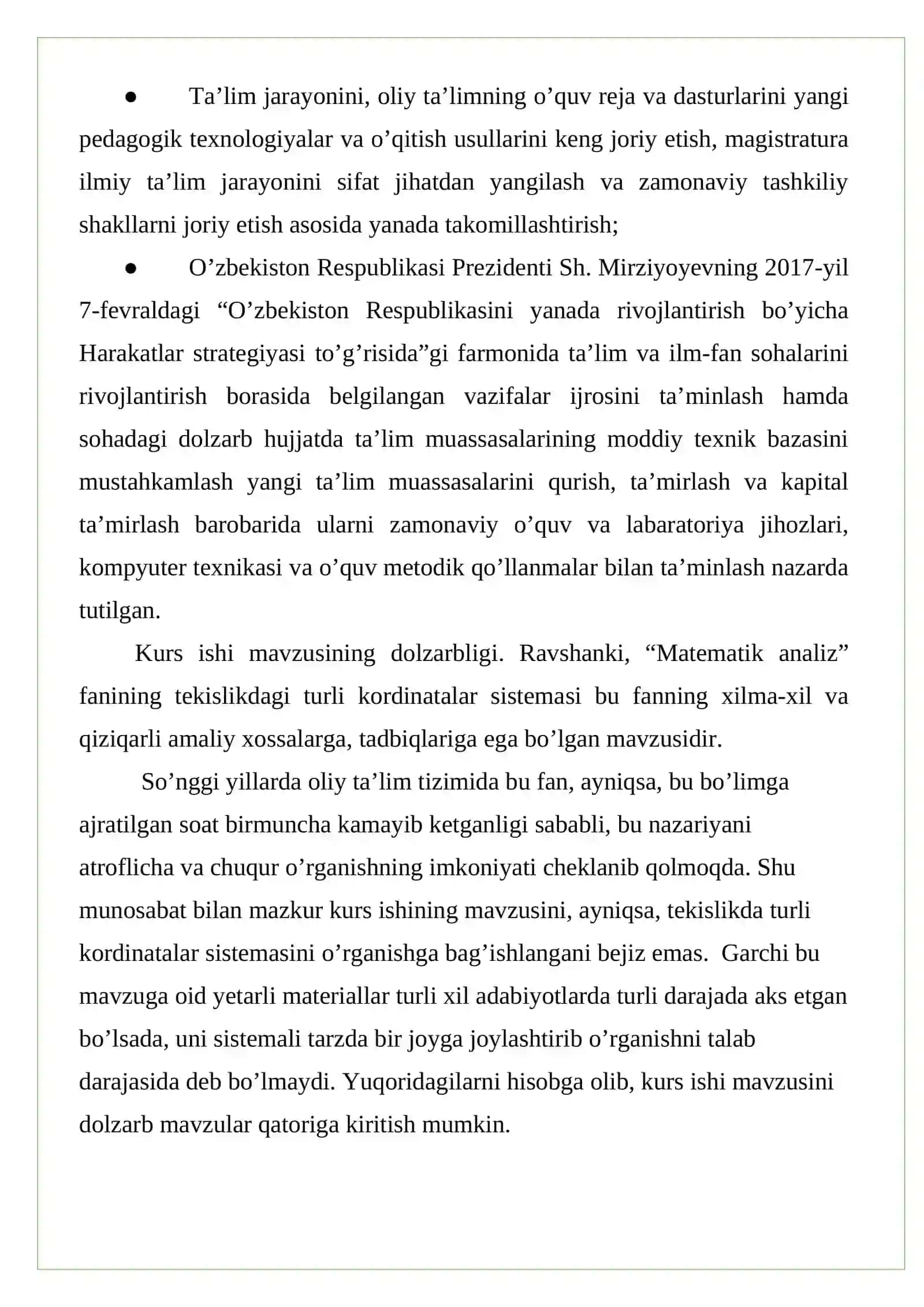 Tekislikda turli kordinatalar sistemalari va ularni almashtirish 4