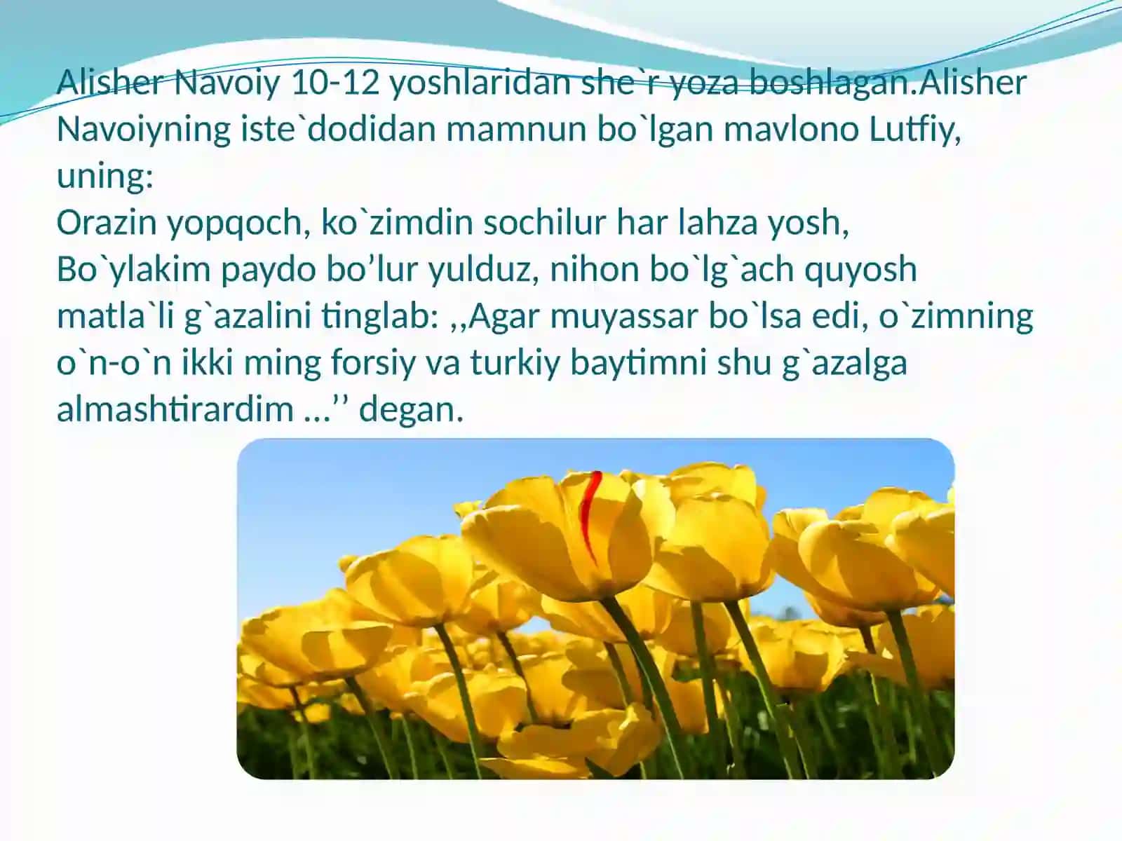 6-sinf Adabiyot fanidan Alisher Navoiy hayoti va ijodi dars ishlanma va taqdimot 4