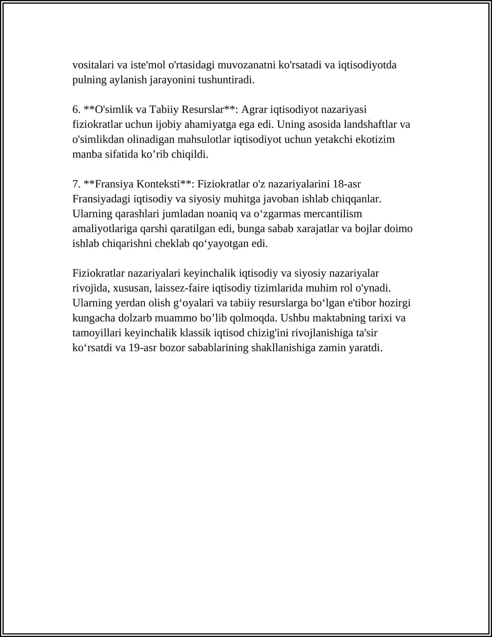 FIZIOKRATLAR MAKTABI F.KENENING IQTISODIY JADVALI 4