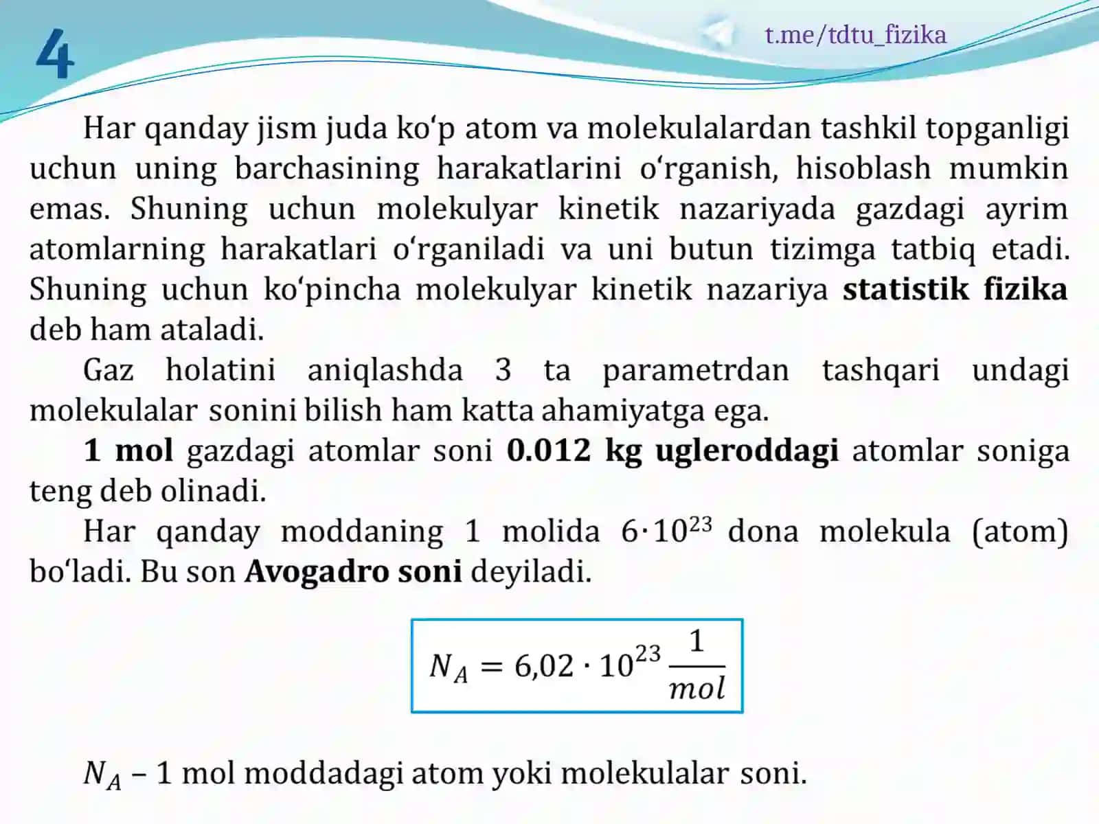 MOLEKULYAR KINETIK NAZARIYASI VA STATIK FIZIKA ASOSLARI 4