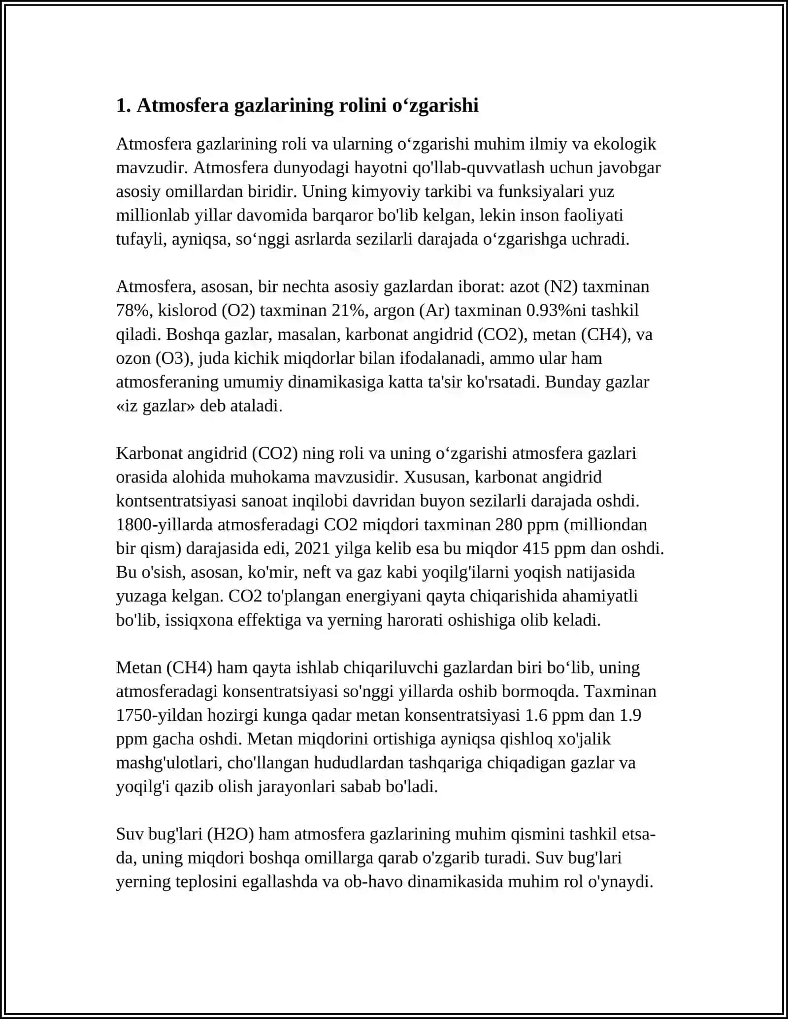 IQLIM OʻZGARISHI SABABLARI. ISSIQXONA EFFEKTI MEXANIZMI VA EKOLOGIK XAVFLAR 4