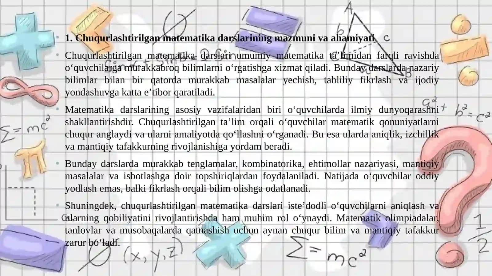Chuqurlashtirilgan matematik darslarida mantiqiy mushohada yuritishni rivojlantirish 4