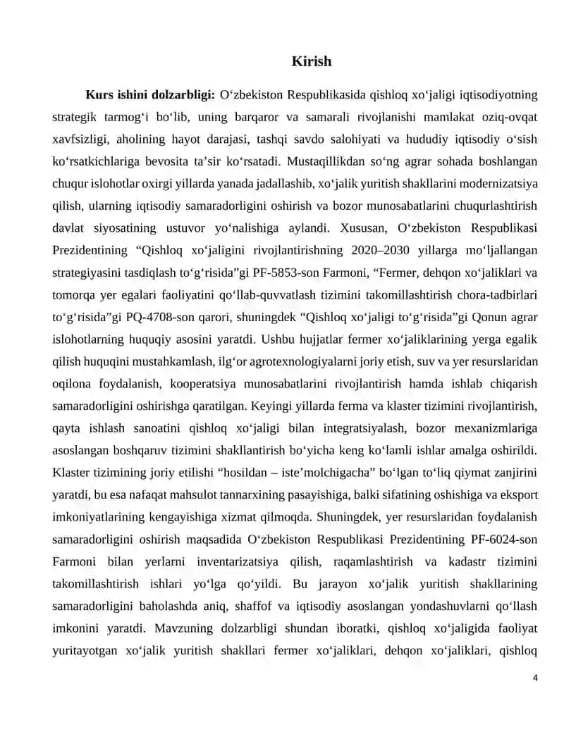 Qishloq xo‘jaligida xo‘jalik yuritish shakllari va ularning samaradorligi 4