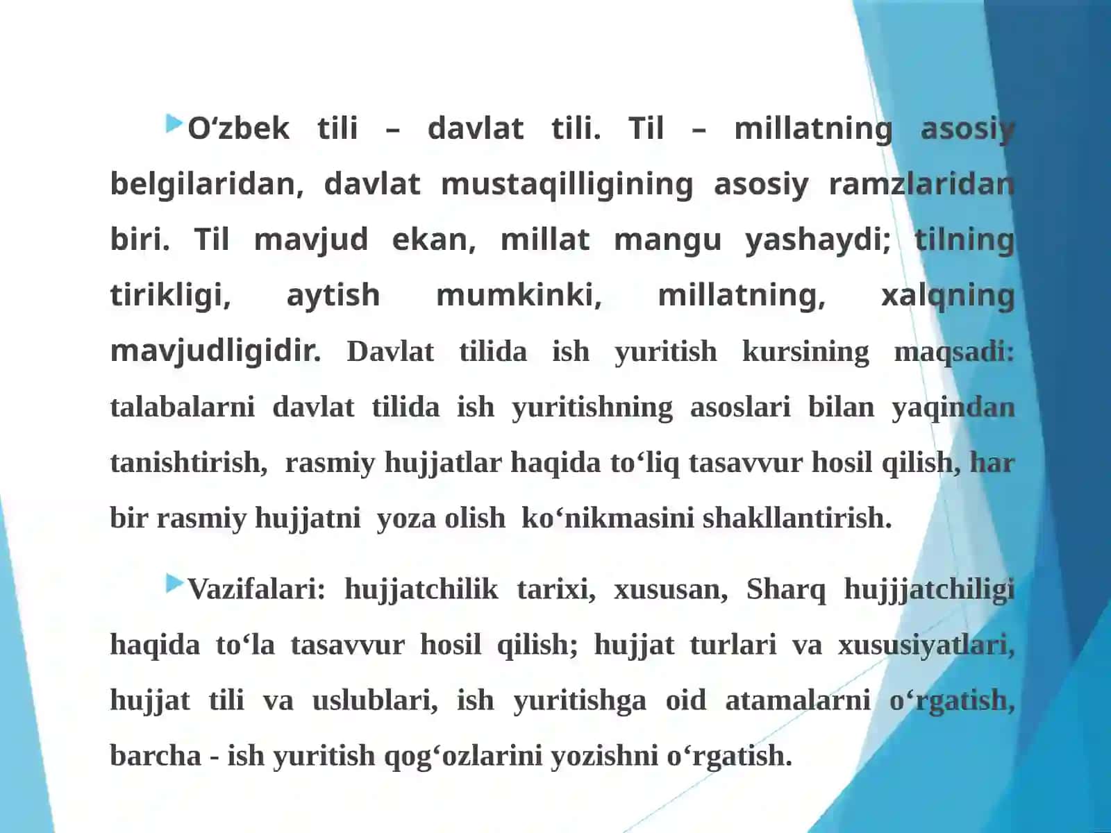 Ma’ruza. Davlat tilida ish yuritishning nazariy asoslari 4