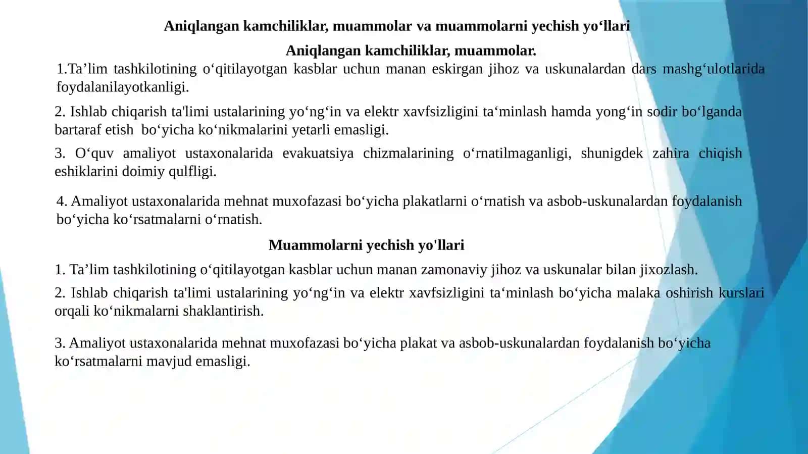 Mavzu“O’quv amaliyotini tashkil etishda mehnat muhofazasi” 4