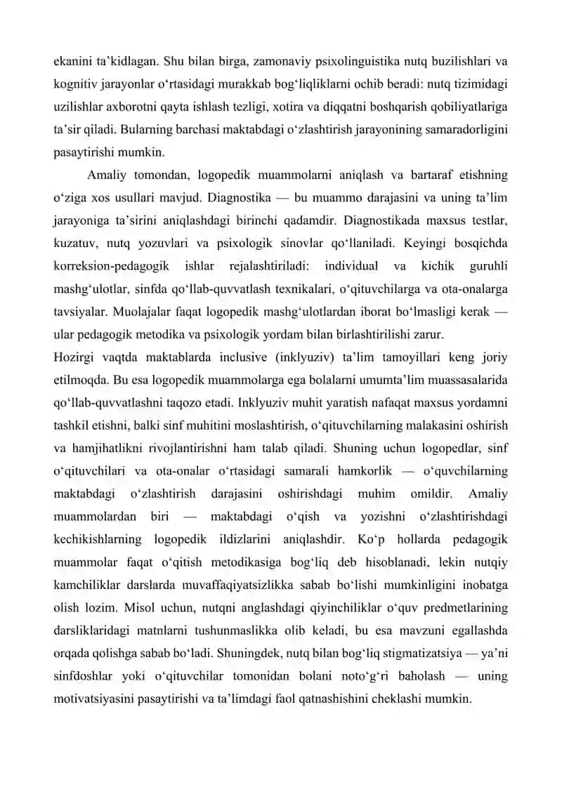 Logopedik muammolarning maktabdagi o'zlashtirishga ta'siri 4